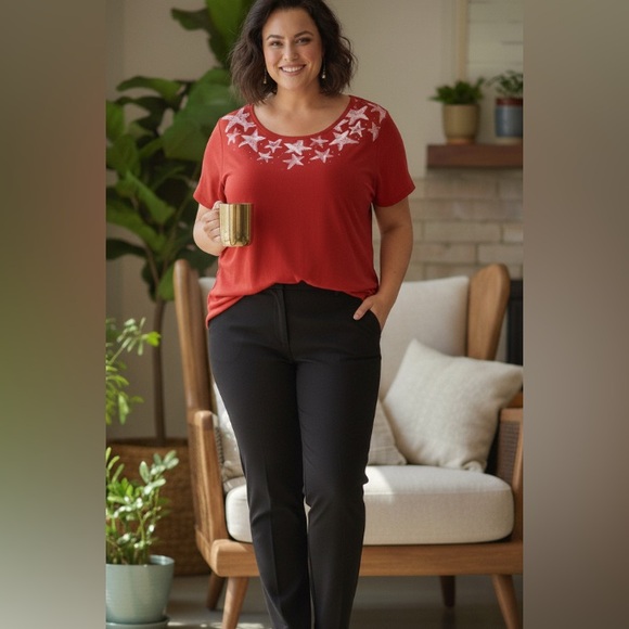 Croft & Barrow Red Tee Shirt with White Stars XXL - Picture 7 of 7